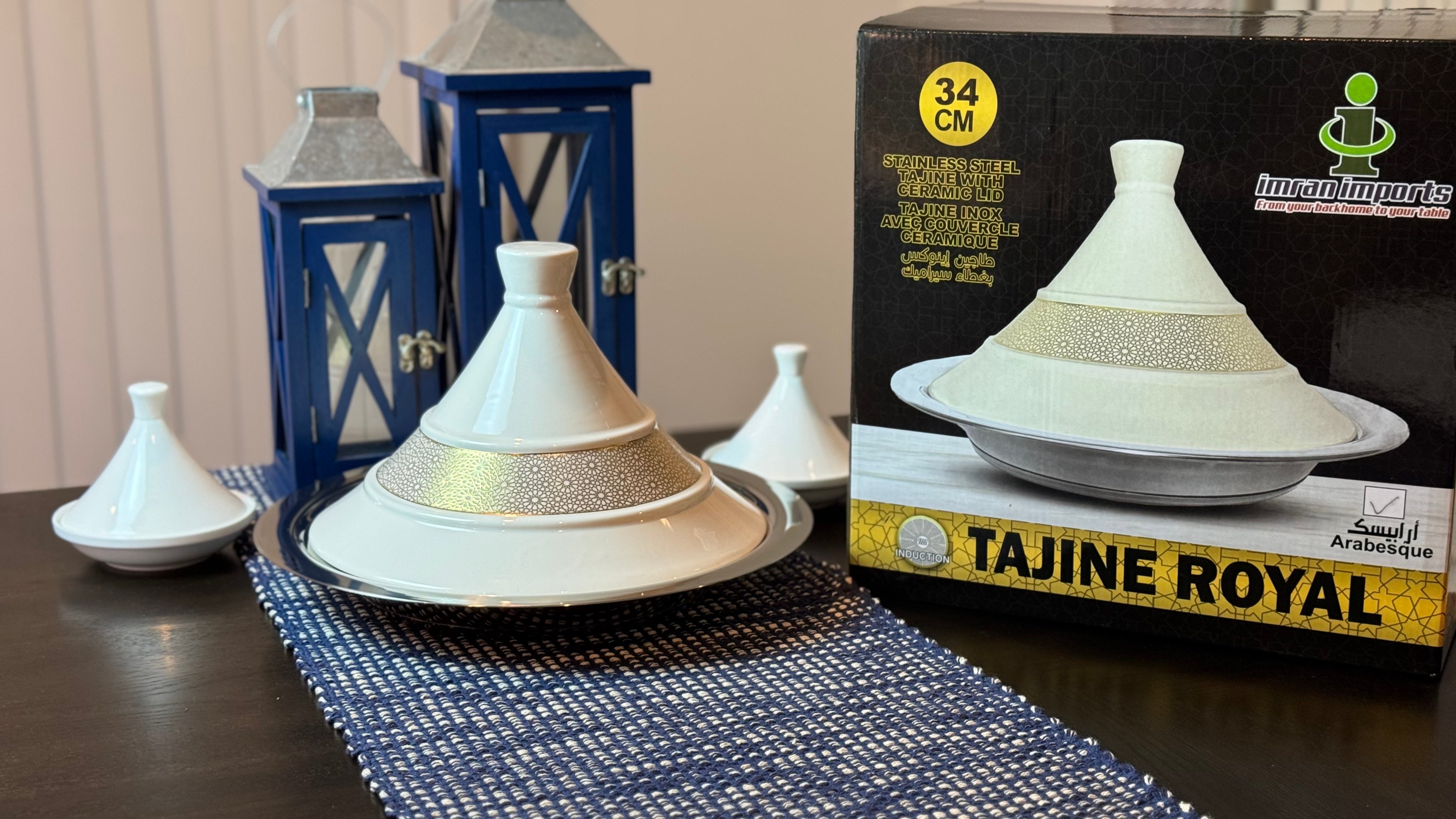 Tajine Royal 34cm – Authentic Moroccan Cooking Tagine with Stainless Steel Base & Ceramic Lid
